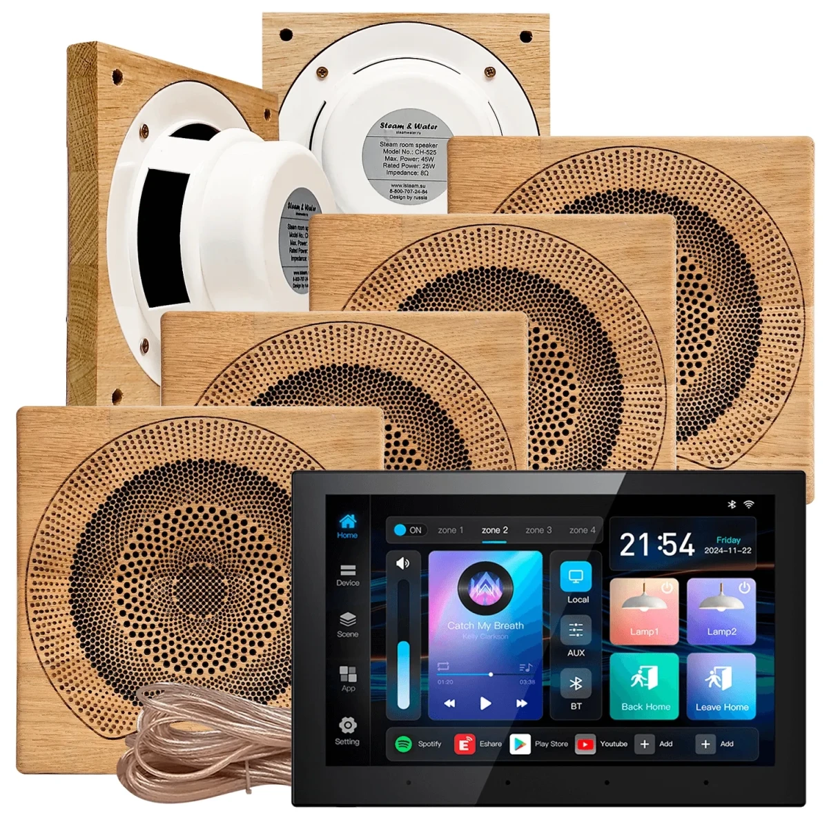 Комплект акустики для бани SW-6 SOUND Next WiFI Wood (шесть колонок, квадрат)