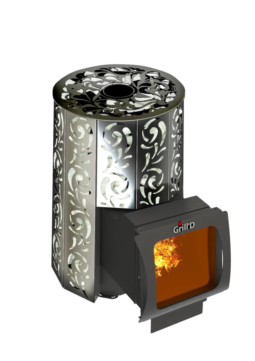 Дровяная банная печь Grill’D Violet Long Window Max Pro (Камень колотый, 100 кг)