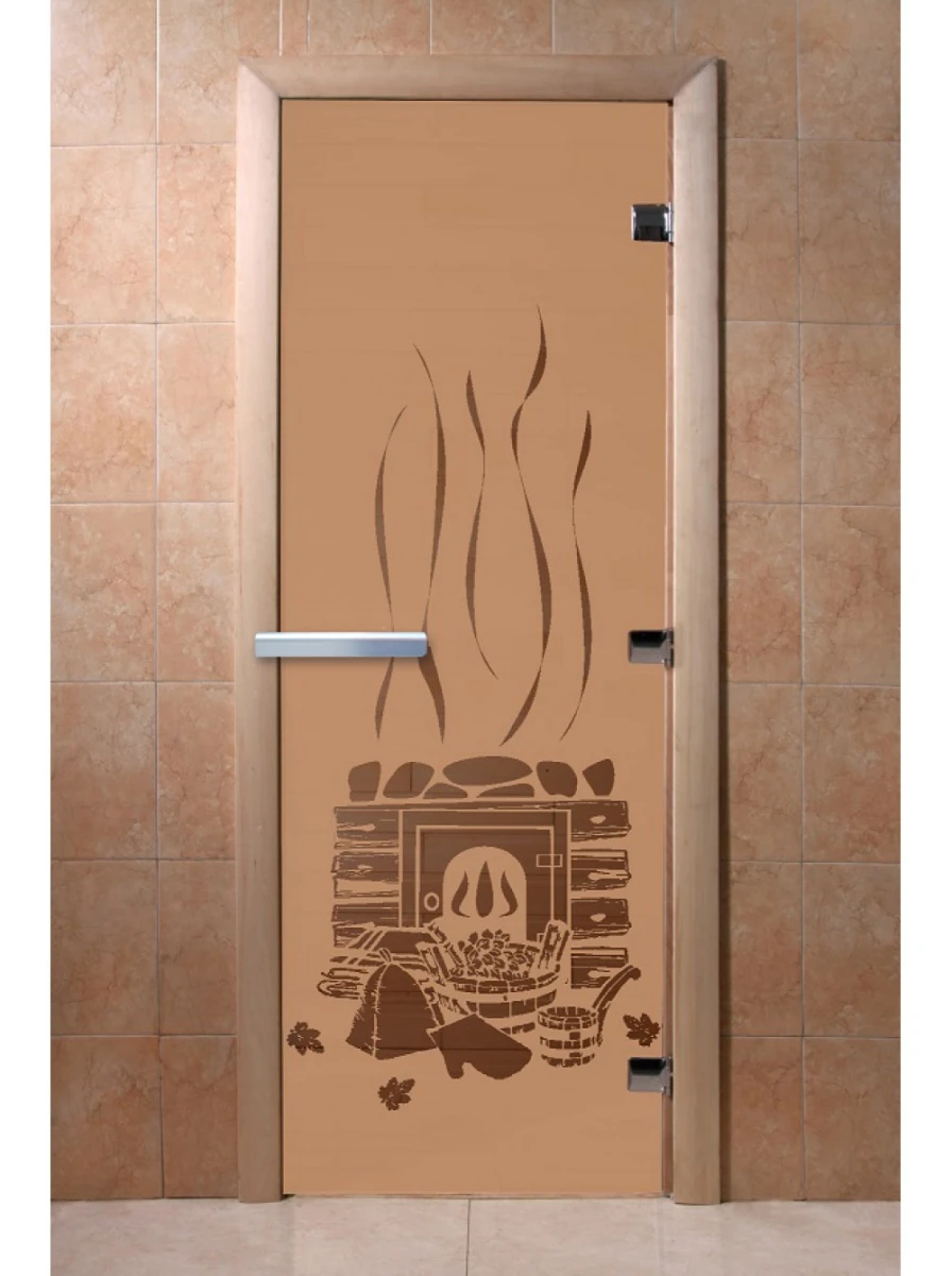 Дверь для бани DoorWood с рисунком Банька Бронза матовая, 2000x700 мм