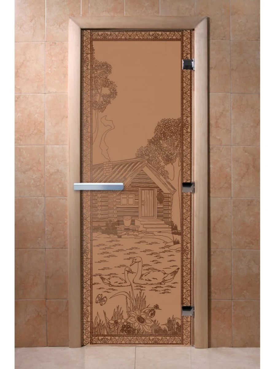 Дверь для бани DoorWood с рисунком Банька Бронза матовая, 1800x800 мм