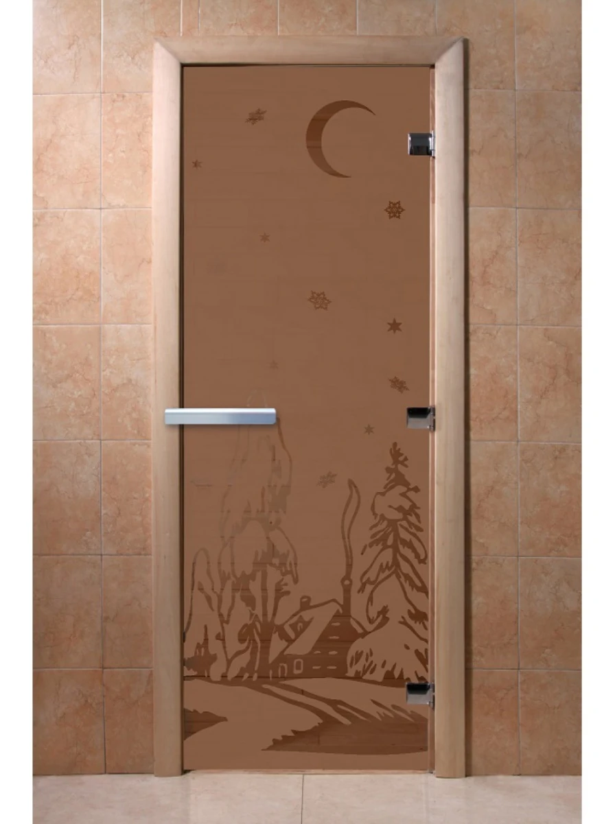 Дверь для бани DoorWood с рисунком Зима Бронза матовая, 1800x600 мм