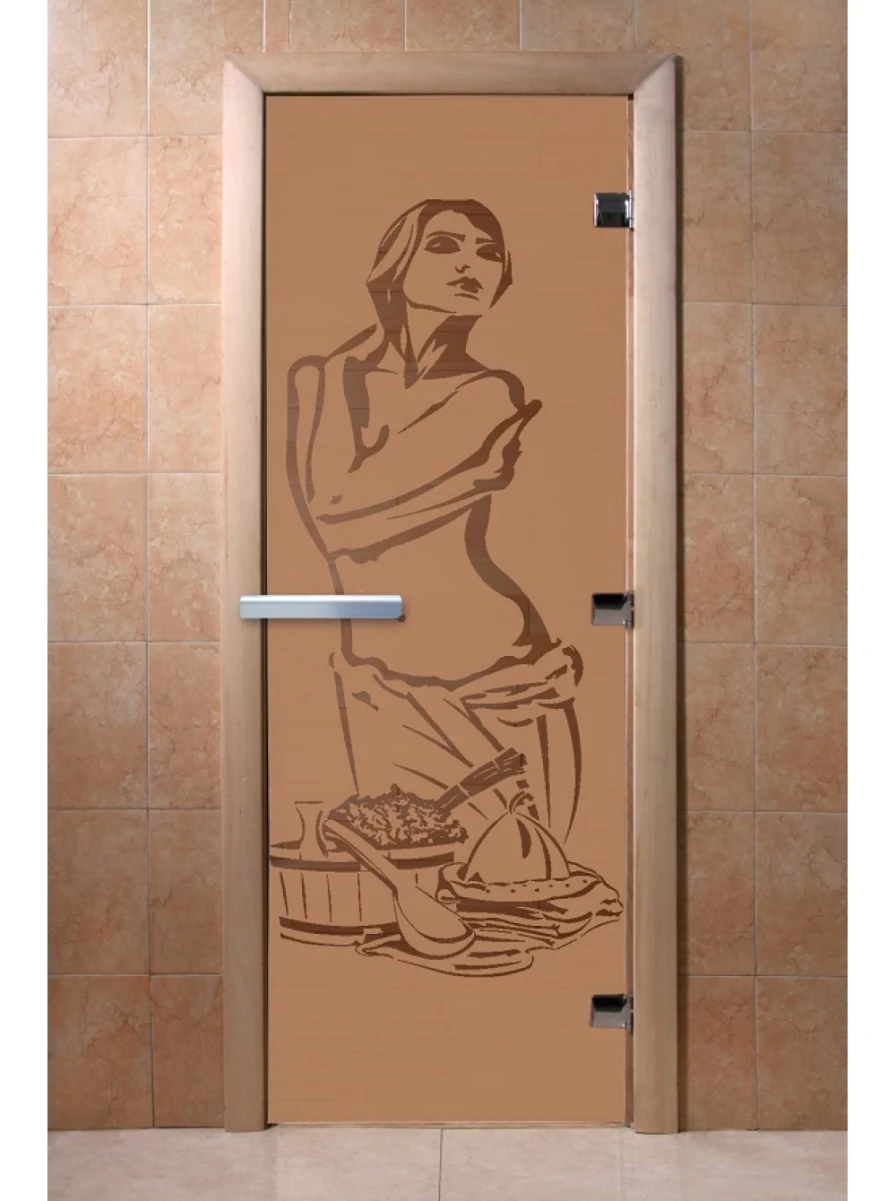 Дверь для бани DoorWood с рисунком Искушение Бронза матовая, 2100x900 мм