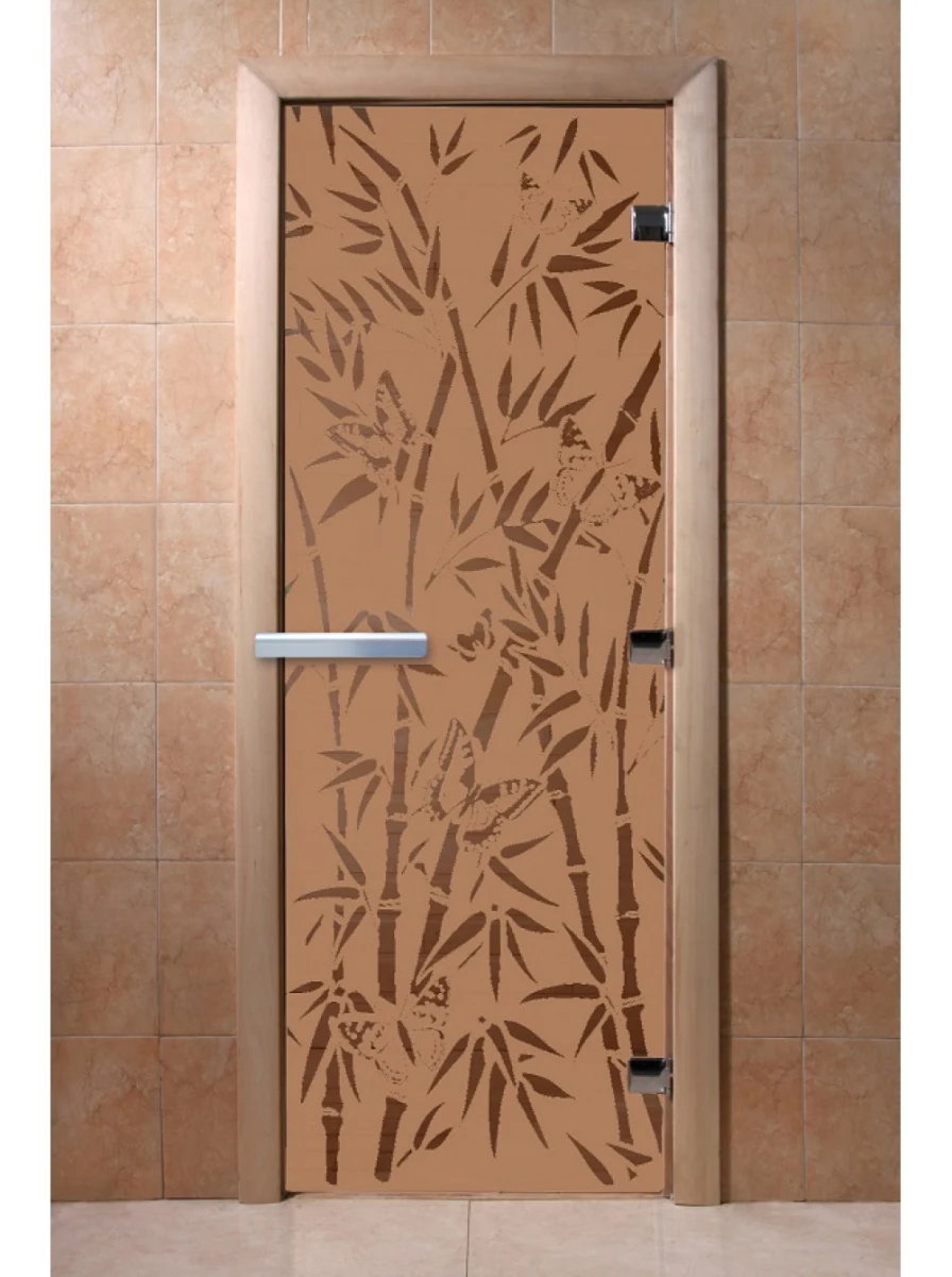 Дверь для бани DoorWood с рисунком Бамбук и бабочки Бронза матовая, 2100x700 мм