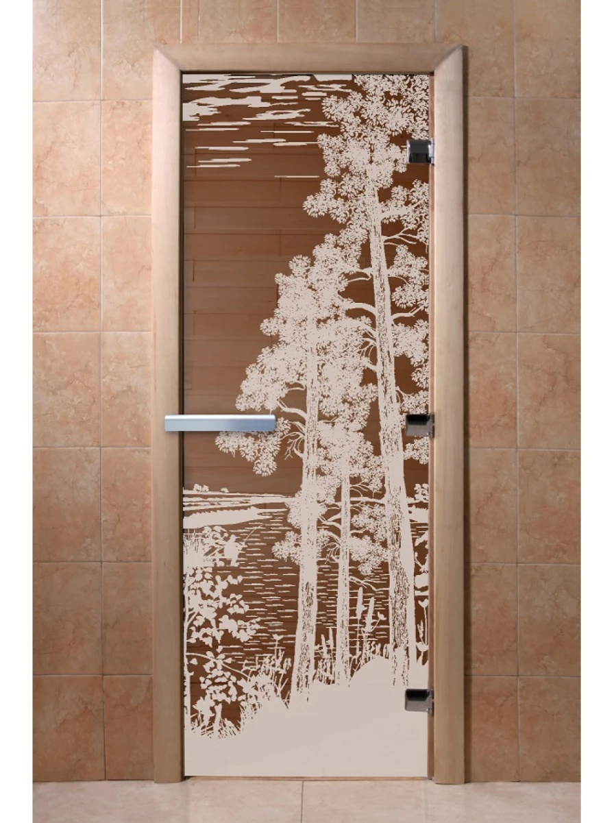 Дверь для бани DoorWood с рисунком Рассвет Бронза, 2100x700 мм