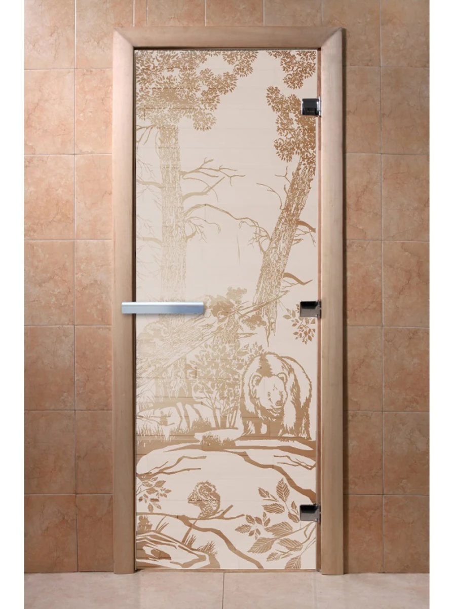 Дверь для бани DoorWood с рисунком Мишки Сатин, 1800x600 мм
