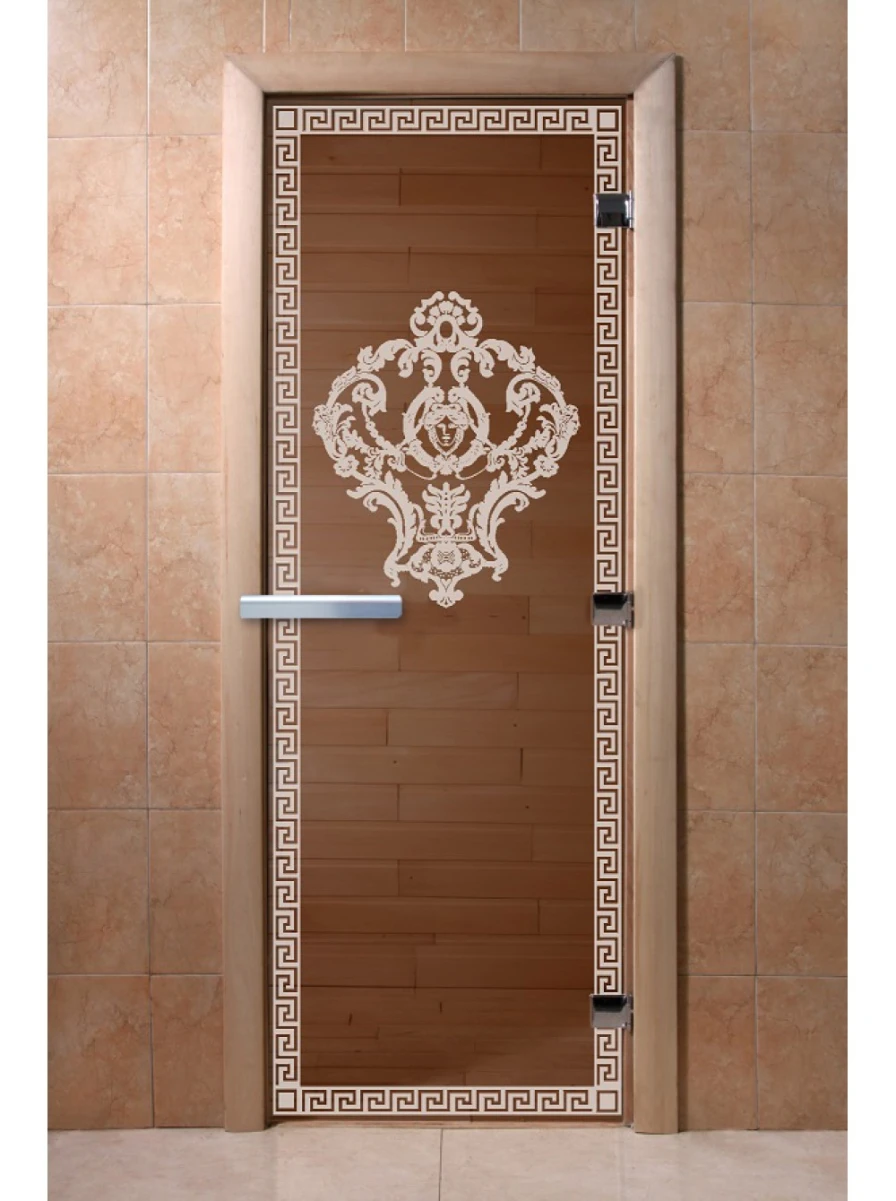 Дверь для бани DoorWood с рисунком Версаче Бронза, 2000x800 мм