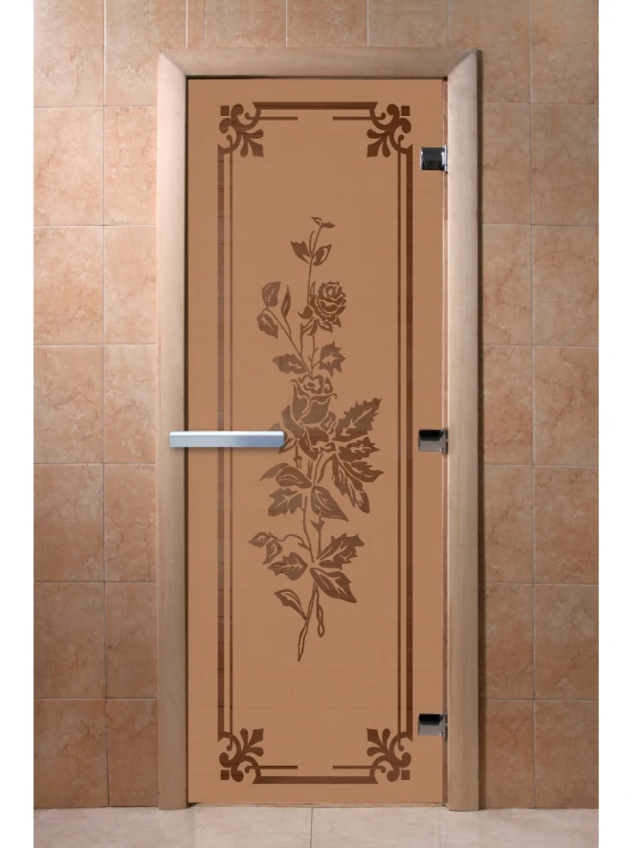 Дверь для бани DoorWood с рисунком Розы Бронза матовая, 1800x800 мм