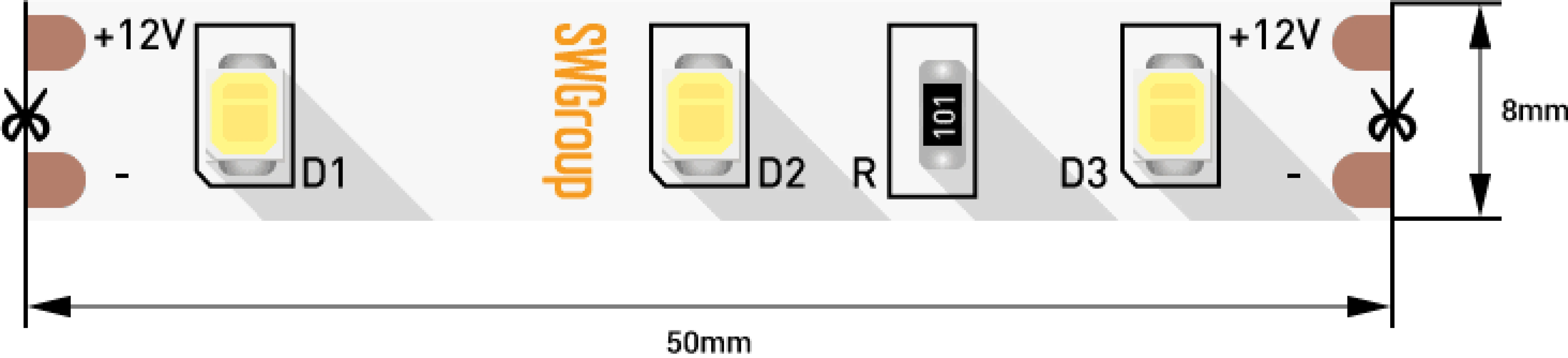 Лента со скотчем 3М светодиодная стандарт 2835, 60 LED/м, 4,8 Вт/м, 12В , IP20, Цвет: Теплый белый