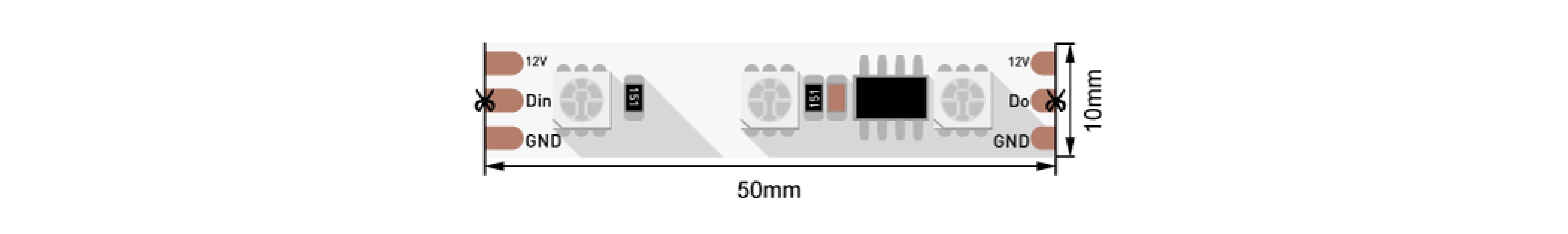 Лента светодиодная SPI, WS2811 стандарт 5050, 60 LED/м, 14,4 Вт/м, 12В , IP20, Цвет: RGB