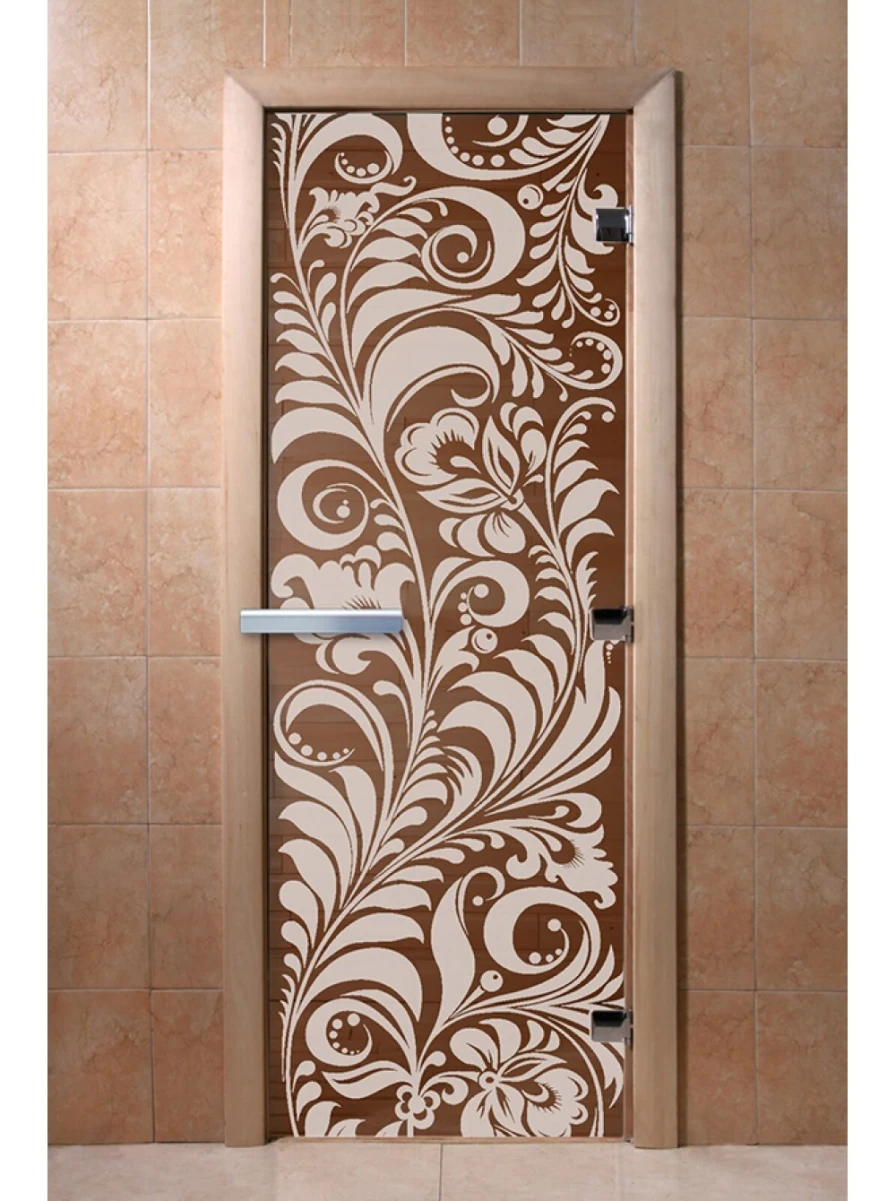 Дверь для бани DoorWood с рисунком Хохлома Бронза, 2100x800 мм
