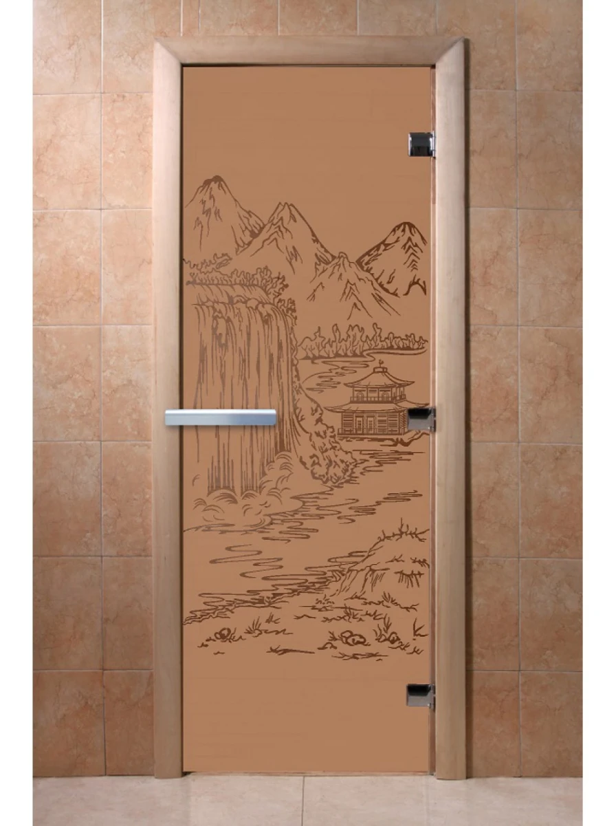 Дверь для бани DoorWood с рисунком Китай Бронза матовая, 1800x600 мм