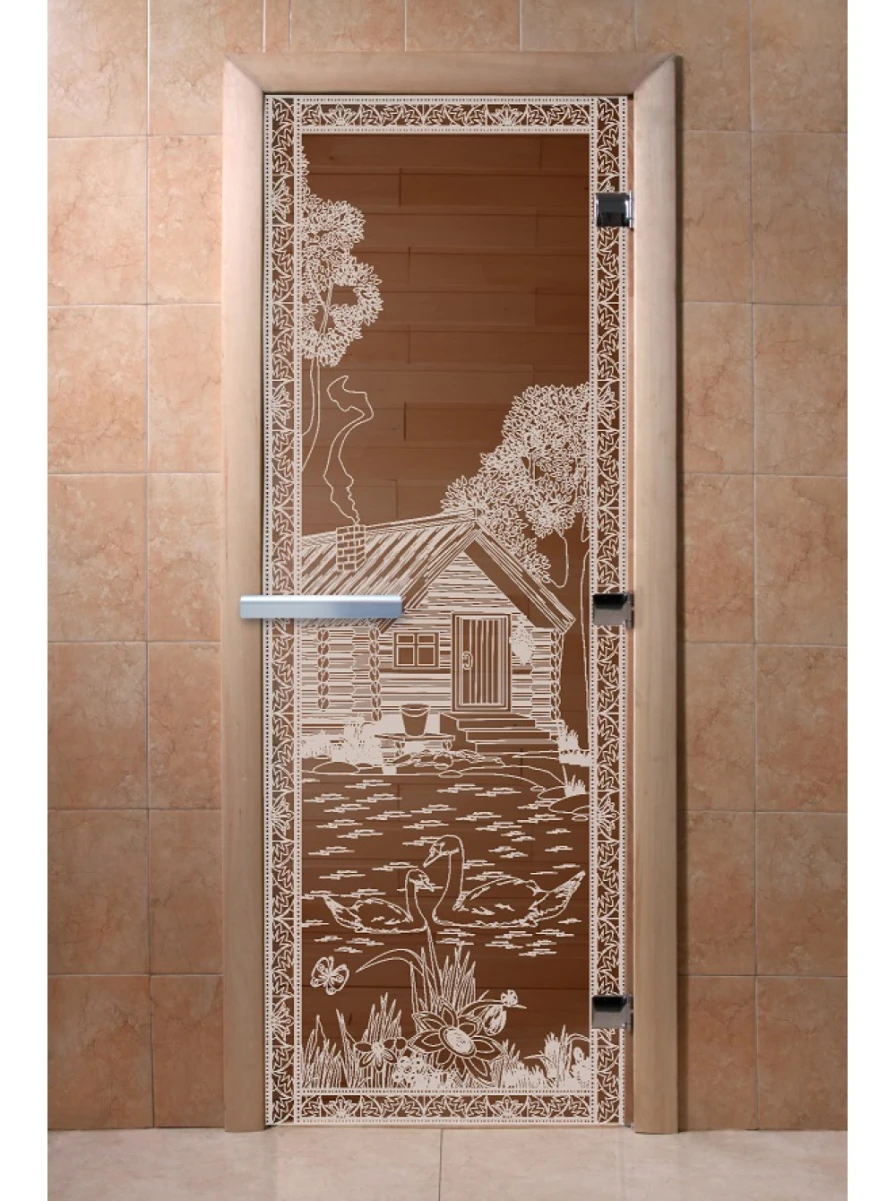 Дверь для бани DoorWood с рисунком Банька Бронза, 2000x700 мм
