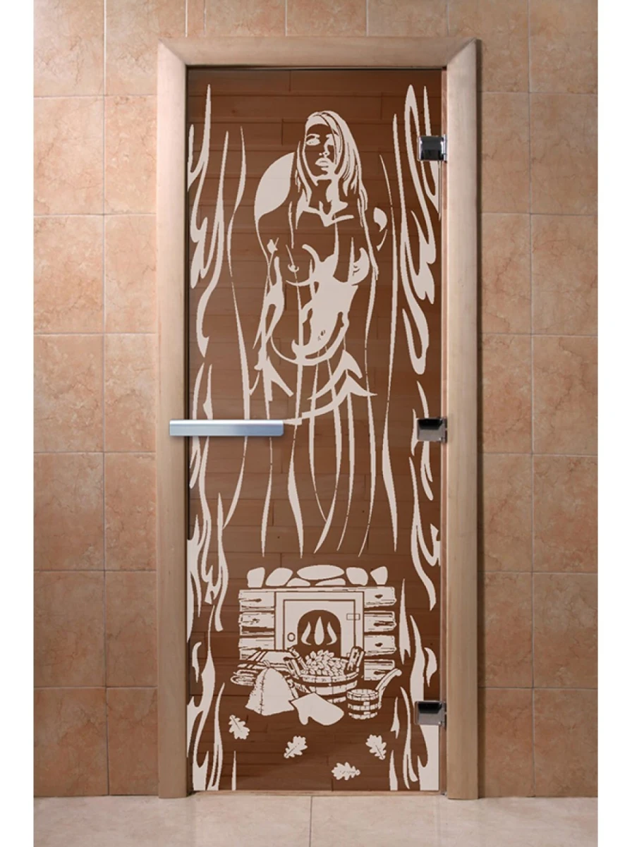 Дверь для бани DoorWood с рисунком Горячий пар Бронза, 2000x700 мм
