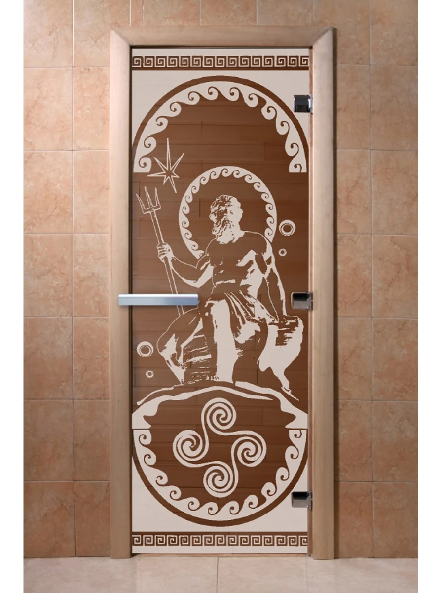 Дверь для бани DoorWood с рисунком Посейдон Бронза, 2000x900 мм
