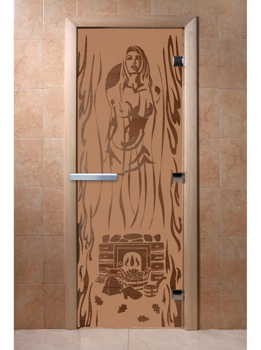 Дверь для бани DoorWood с рисунком Горячий пар Бронза матовая, 1900x800 мм