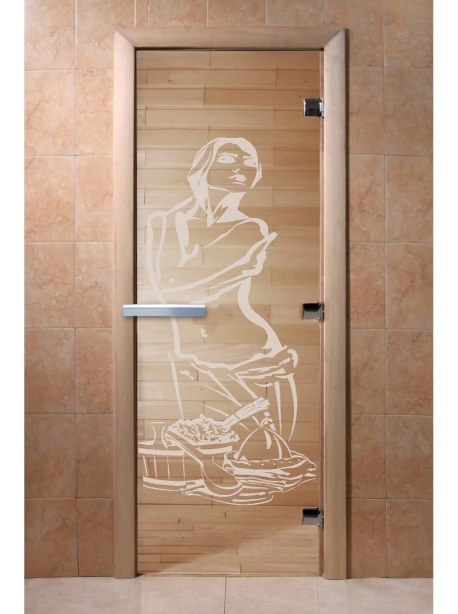 Дверь для бани DoorWood с рисунком Искушение Прозрачная, 2000x900 мм