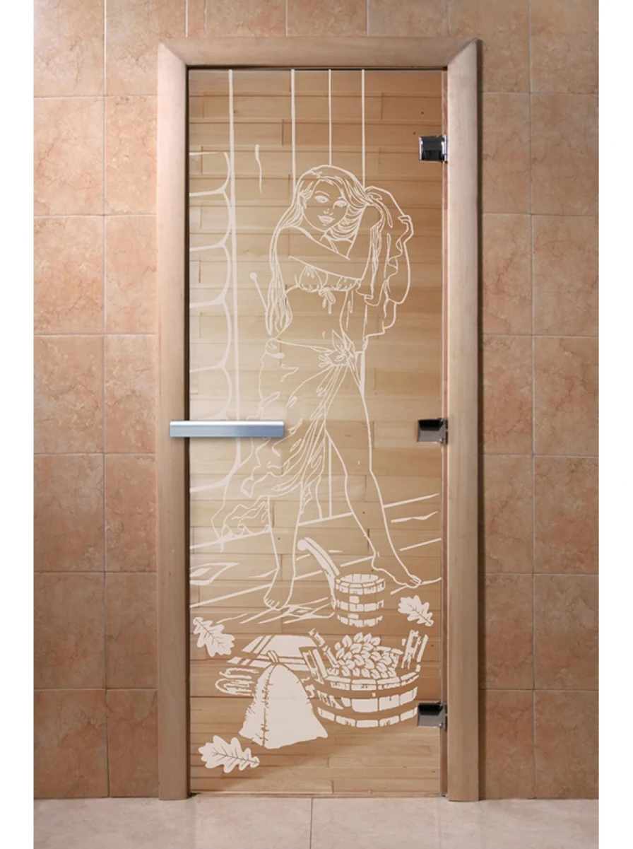 Дверь для бани DoorWood с рисунком Дженифер Прозрачная, 2000x900 мм