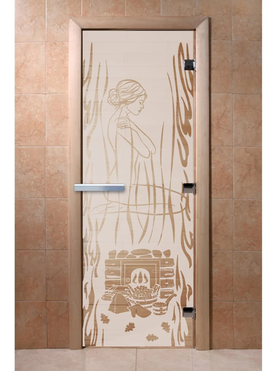 Дверь для бани DoorWood с рисунком Волшебный пар Сатин, 2000x800 мм