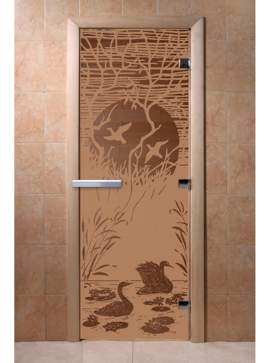 Дверь для бани DoorWood с рисунком Лебединое озеро Бронза матовая, 2000x800 мм