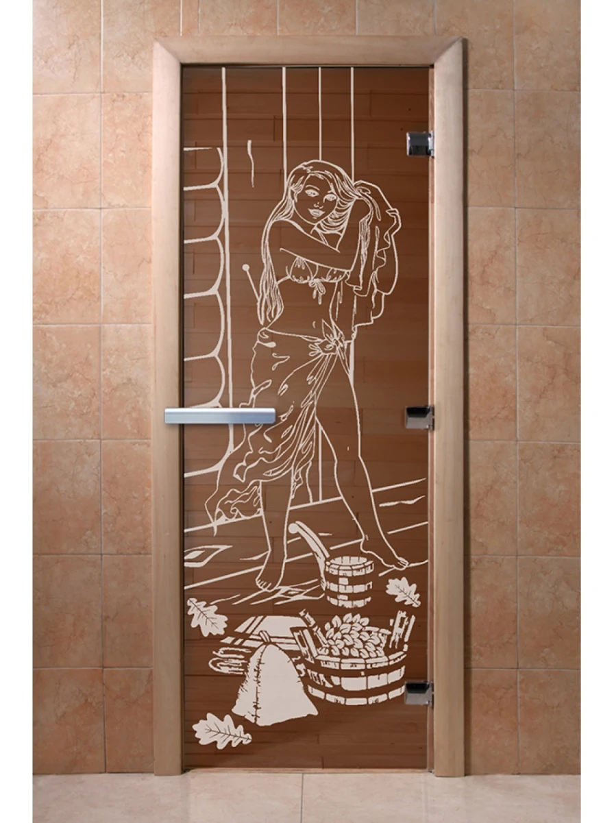 Дверь для бани DoorWood с рисунком Дженифер Бронза, 1800x800 мм