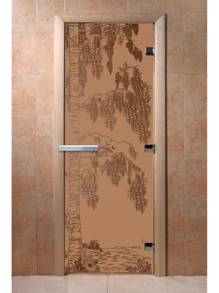 Дверь для бани DoorWood с рисунком Береза Бронза матовая, 2000x600 мм