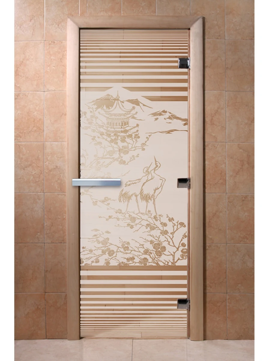 Дверь для бани DoorWood с рисунком Япония Сатин, 2100x900 мм