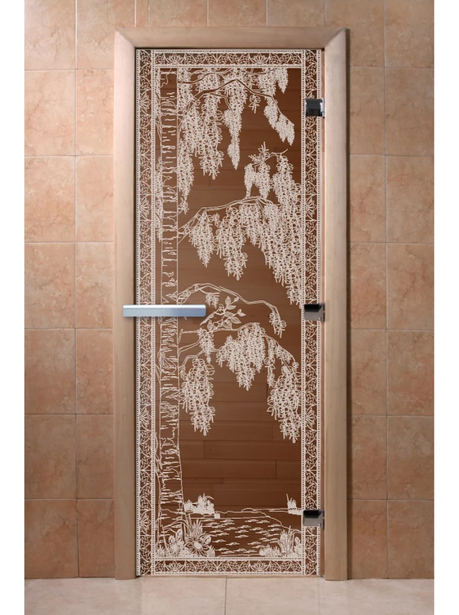 Дверь для бани DoorWood с рисунком Березка Бронза, 2000x900 мм