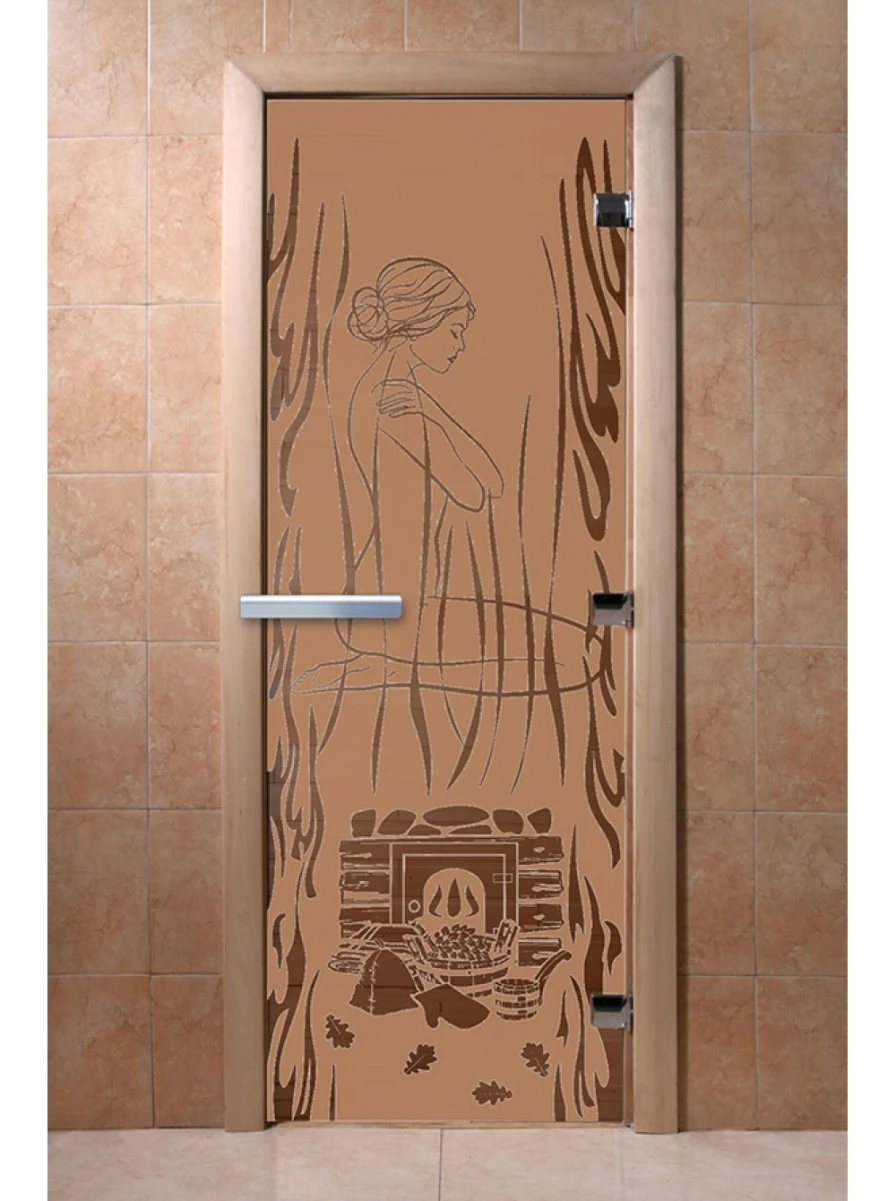 Дверь для бани DoorWood с рисунком Волшебный пар Бронза матовая, 1800x800 мм