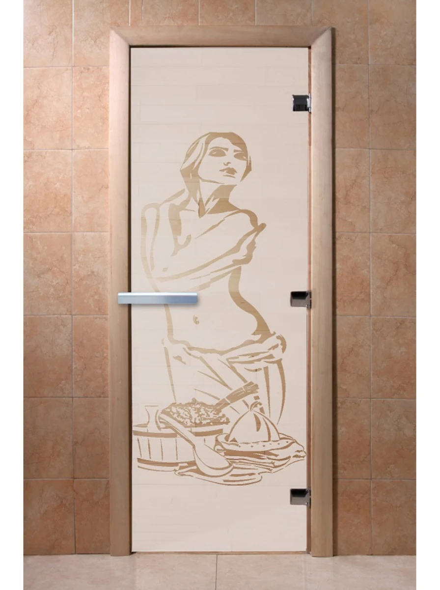 Дверь для бани DoorWood с рисунком Искушение Сатин, 1800x800 мм