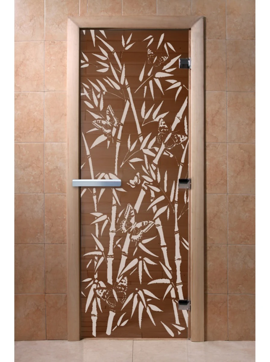 Дверь для бани DoorWood с рисунком Бамбук и бабочки Бронза, 1800x800 мм