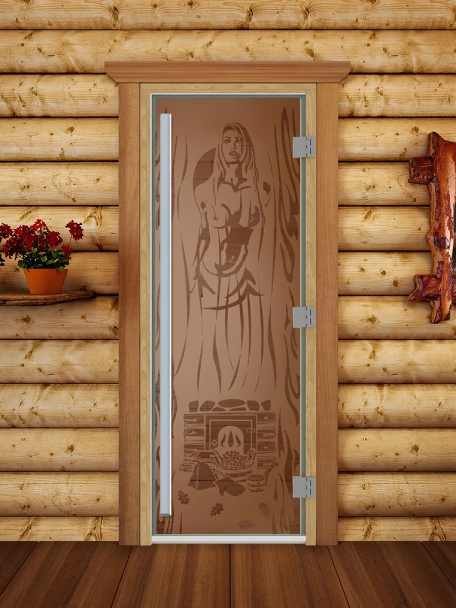 Дверь для бани DoorWood Престиж с рисунком Горячий пар Бронза матовая, 1900x700 мм
