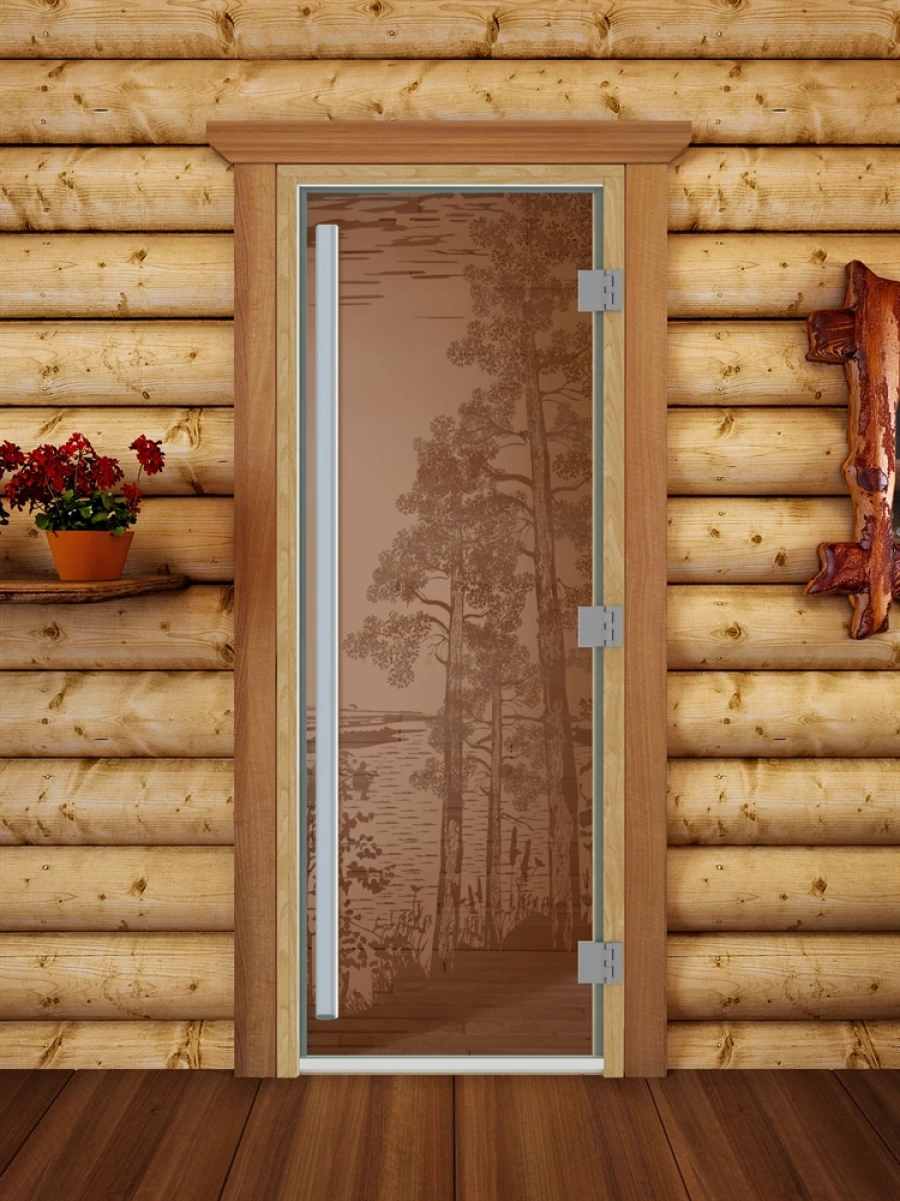 Дверь для бани DoorWood Престиж с рисунком Рассвет Бронза матовая, 1900x700 мм