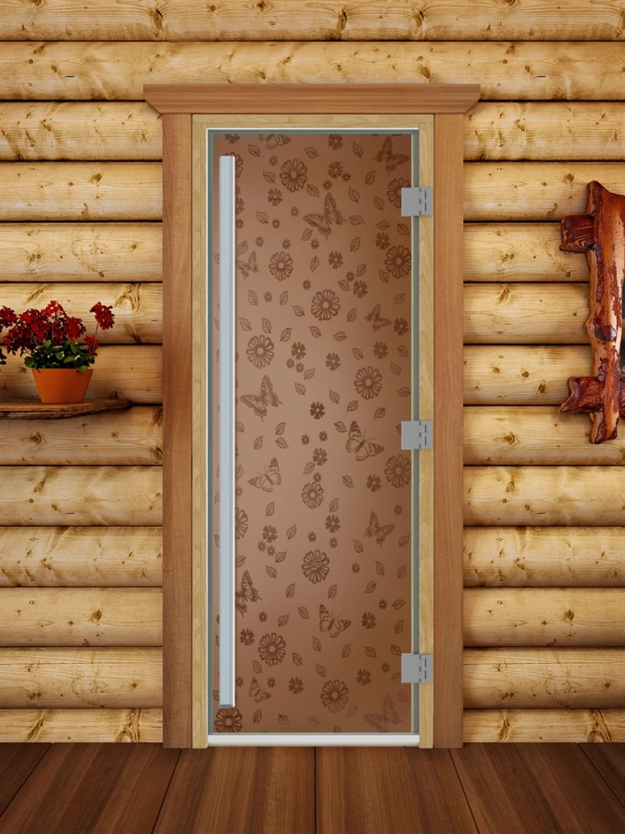 Дверь для бани DoorWood Престиж с рисунком Лето Бронза матовая, 1900x700 мм