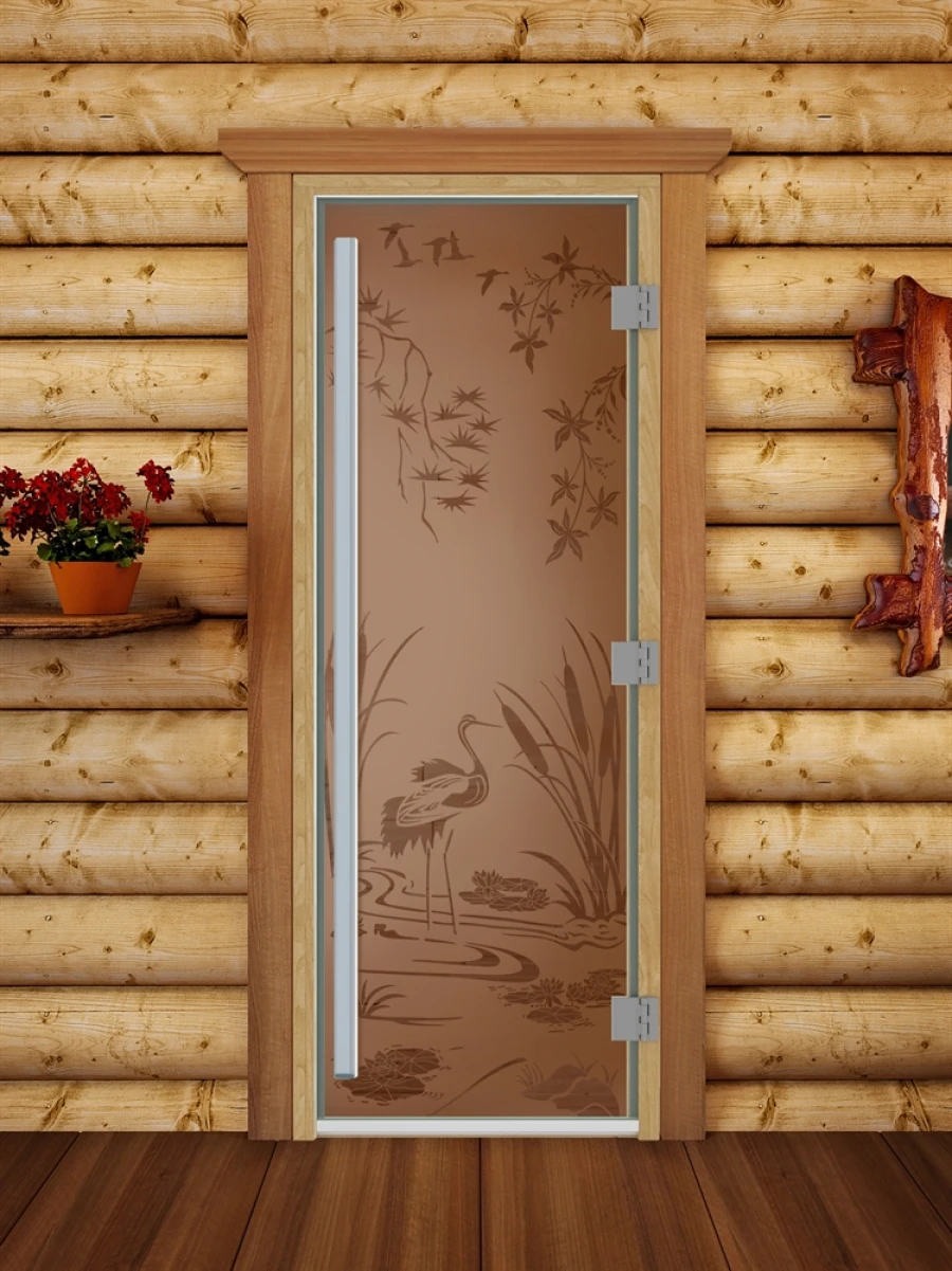 Дверь для бани DoorWood Престиж с рисунком Камышовый рай Бронза матовая, 1900x700 мм