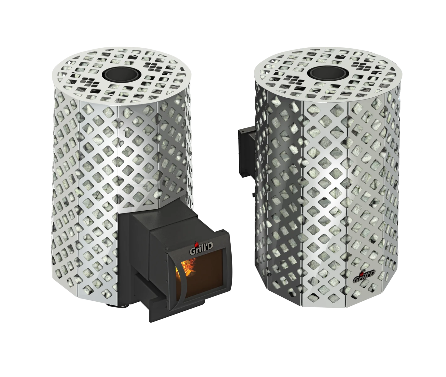 Дровяная банная печь Grill’D Violet Steel Romb Long Pro (Камень колотый, 100 кг)