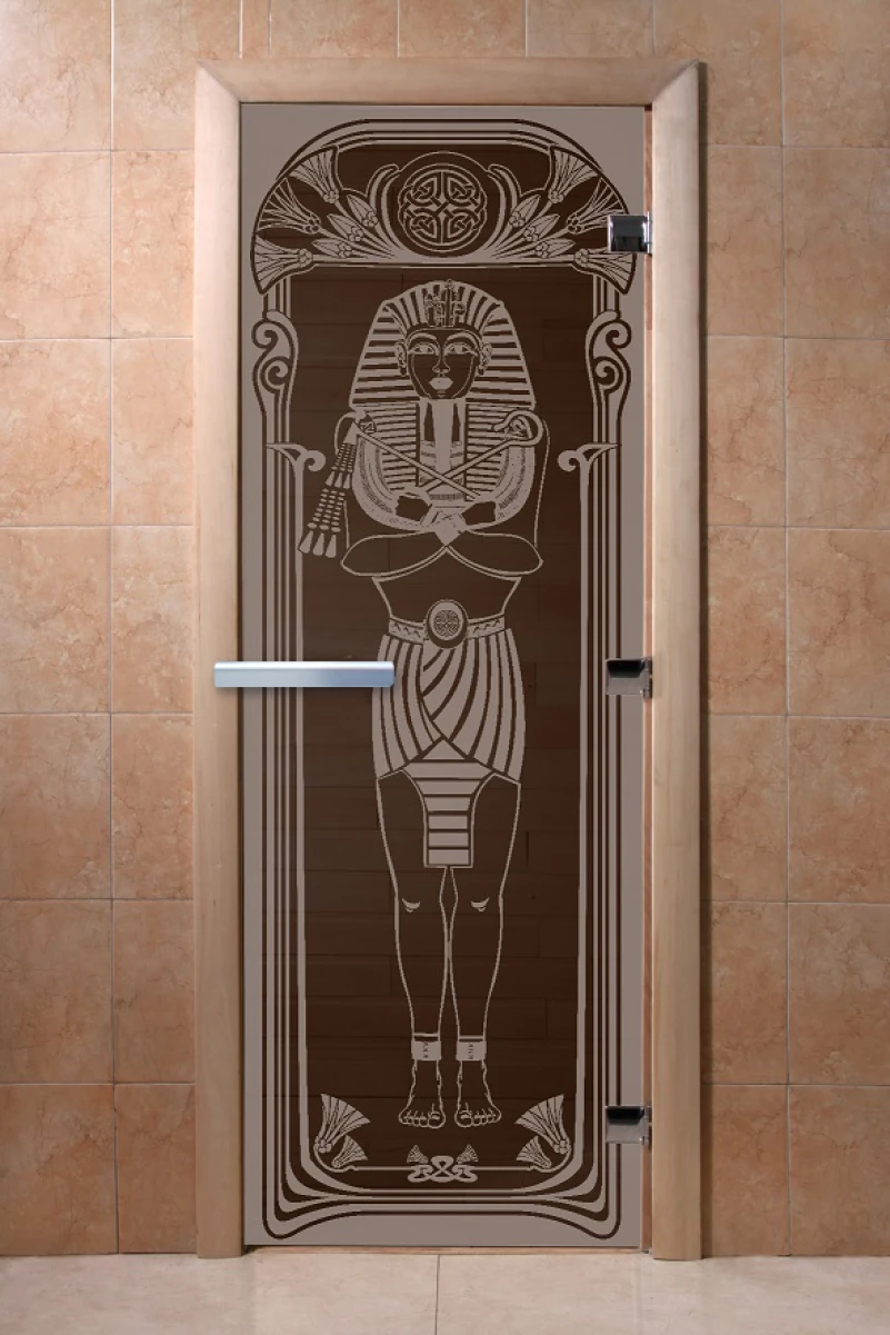 Дверь для бани DoorWood с рисунком Египет Графит, 2100x700 мм