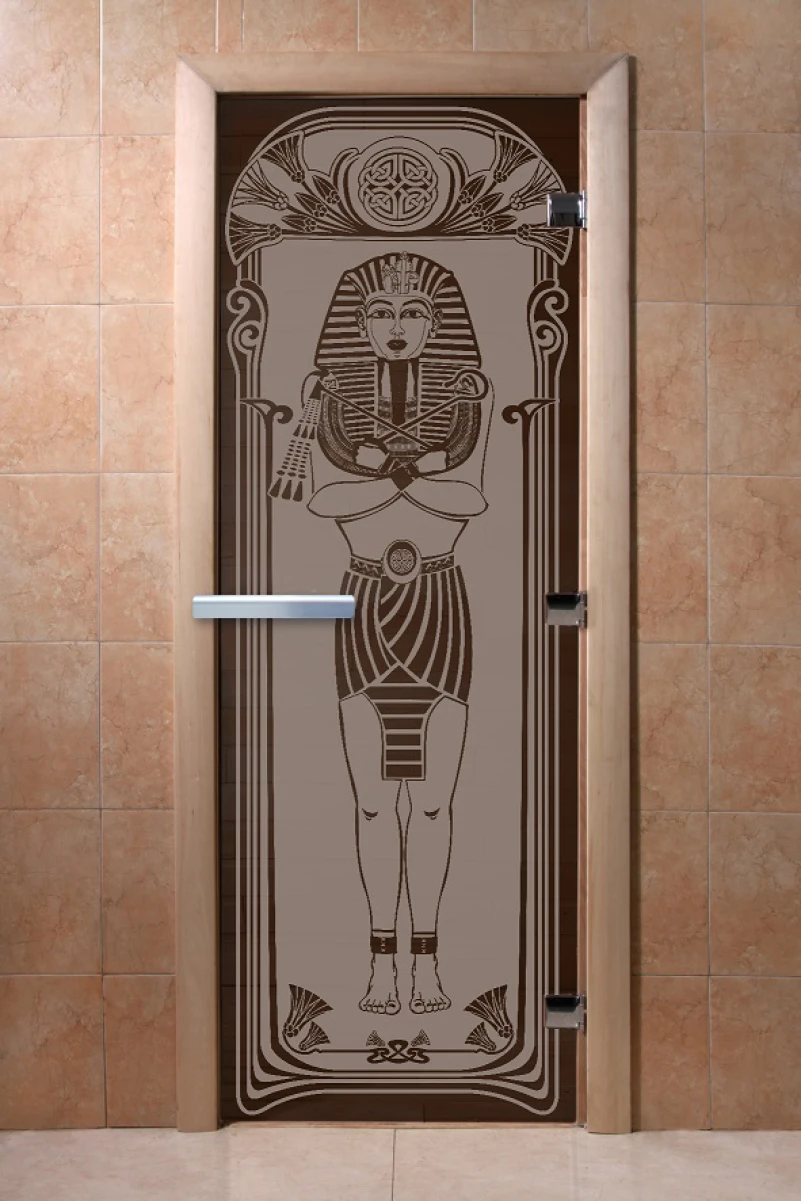 Дверь для бани DoorWood с рисунком Египет Графит матовый, 2000x800 мм
