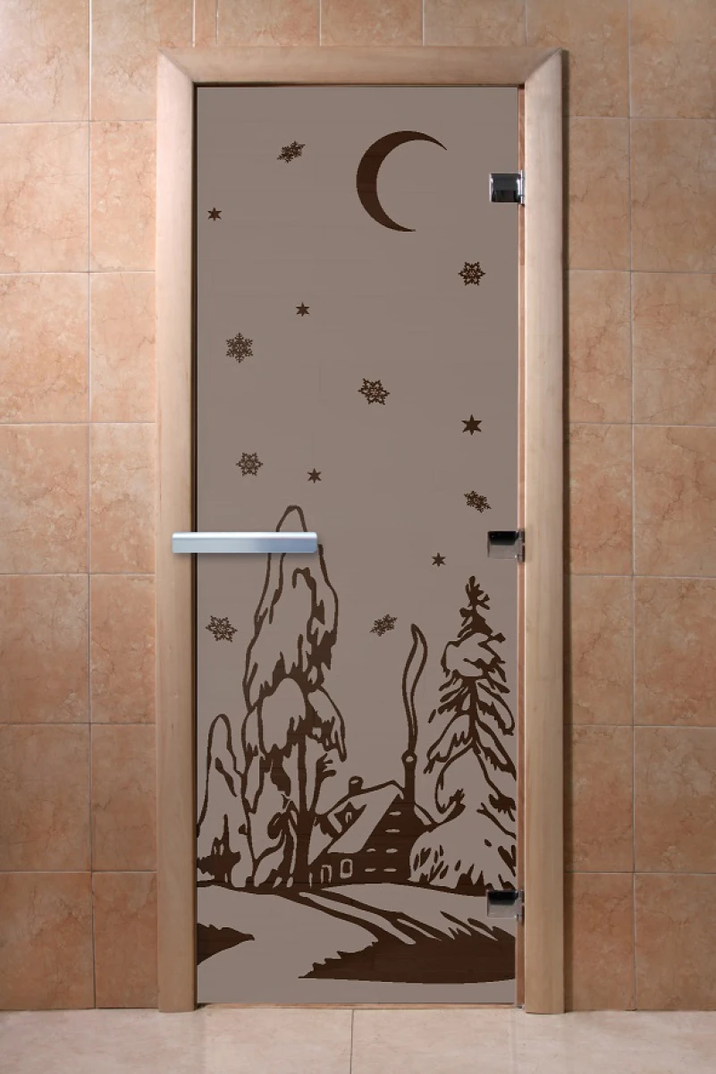 Дверь для бани DoorWood с рисунком Зима Графит матовый, 2100x800 мм