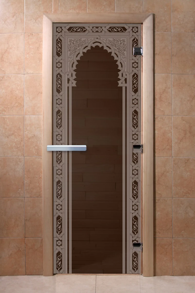 Дверь для бани DoorWood с рисунком Восточная арка Графит, 1800x700 мм