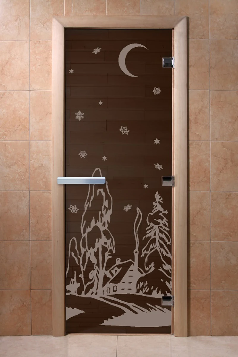 Дверь для бани DoorWood с рисунком Зима Графит, 2100x700 мм