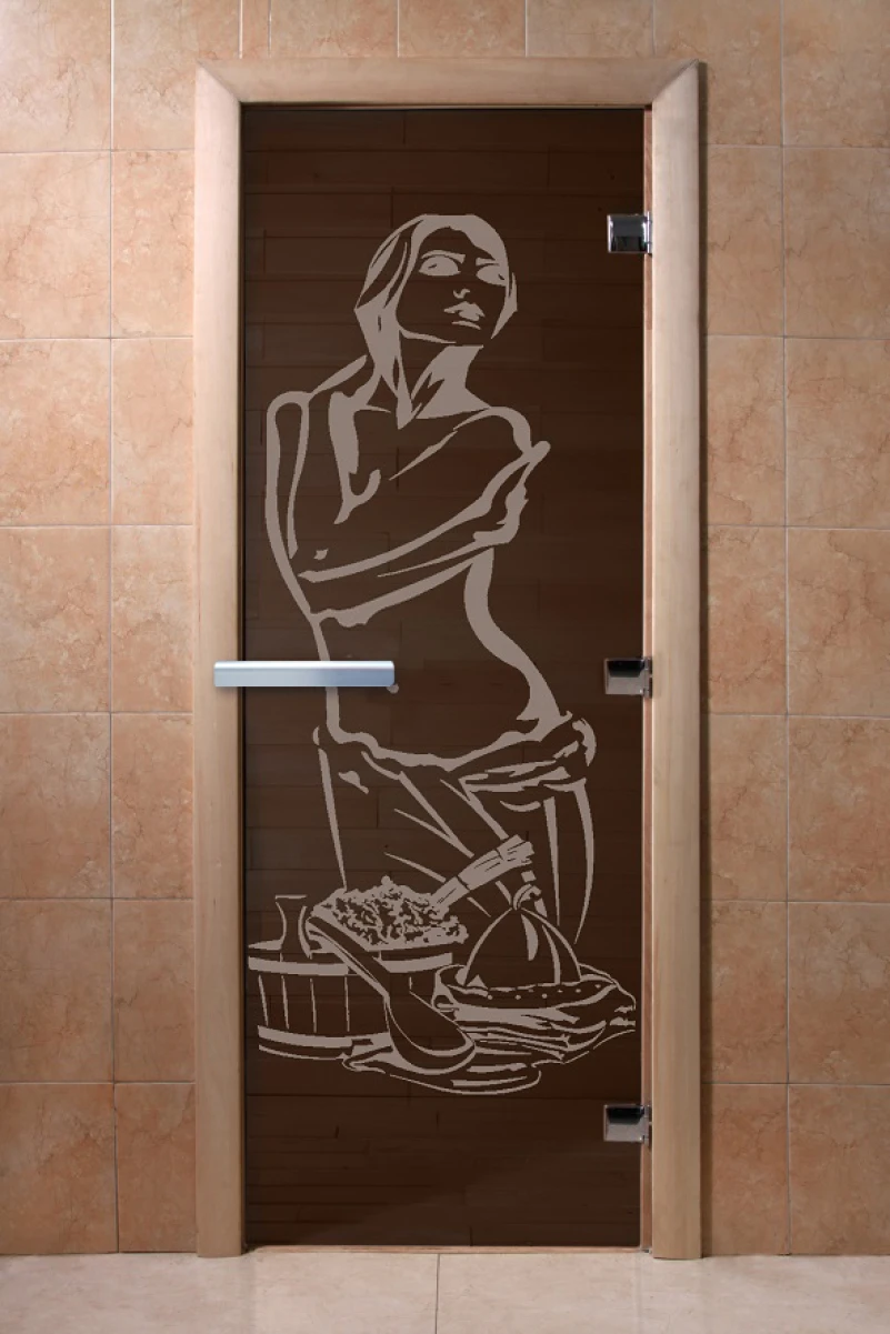 Дверь для бани DoorWood с рисунком Искушение Графит, 2100x800 мм