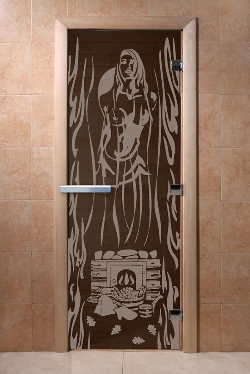 Дверь для бани DoorWood с рисунком Горячий пар Графит, 2100x800 мм