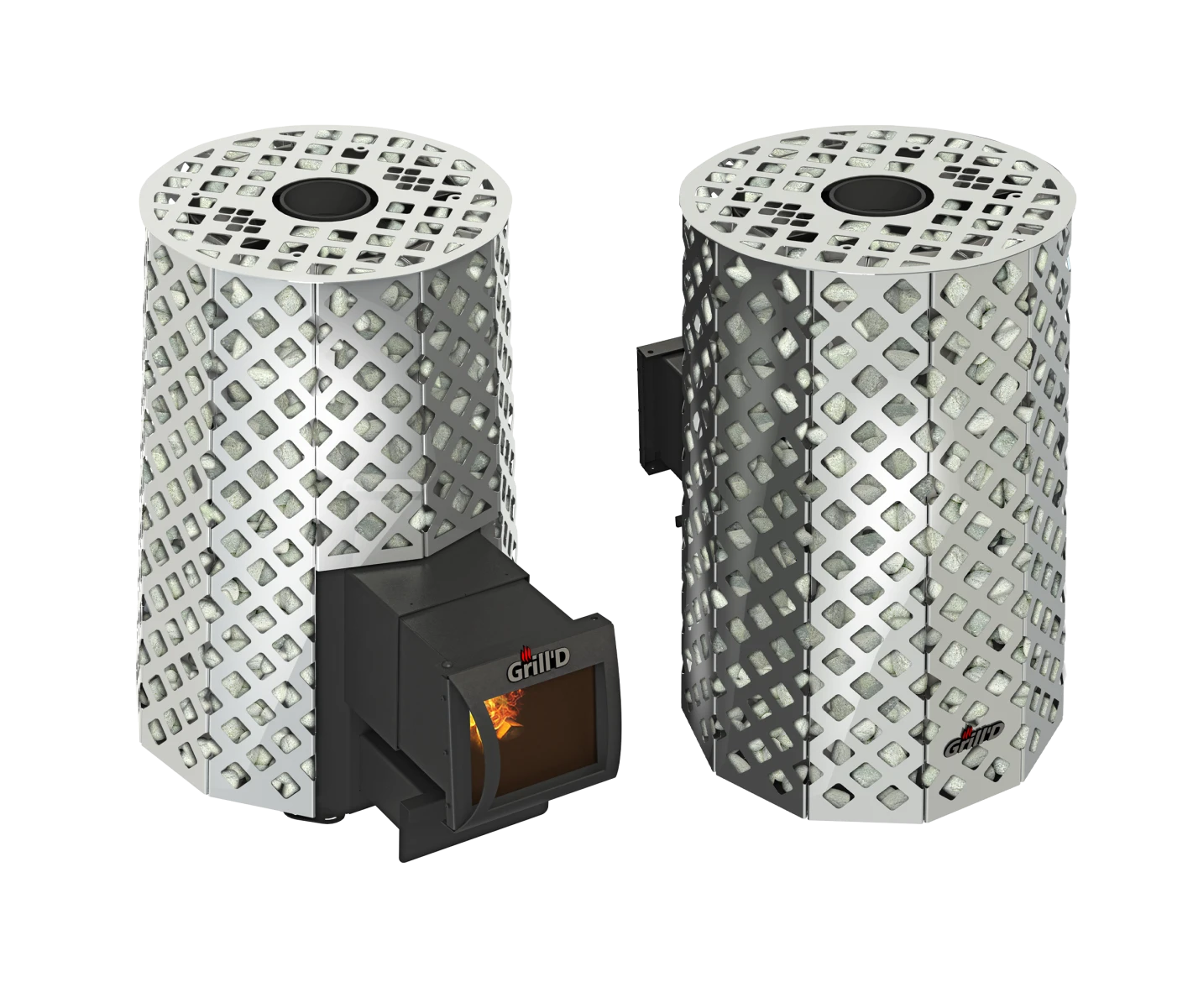 Дровяная печь для бани Grill’D Violet Steel Romb Long (Камень колотый 100 кг)