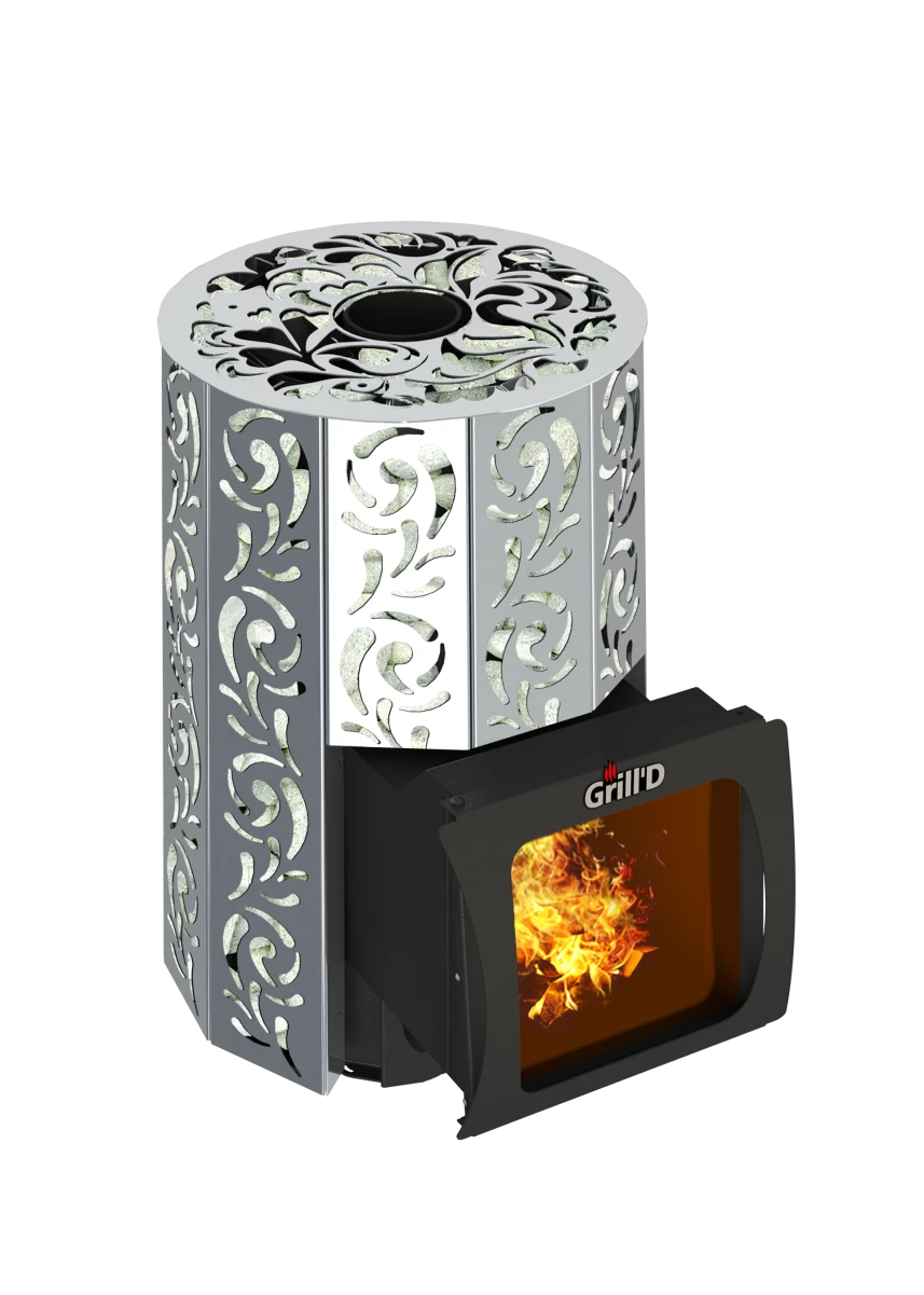 Дровяная печь для бани Grill’D Violet Steel Short Window Max (Камень колотый 100 кг)
