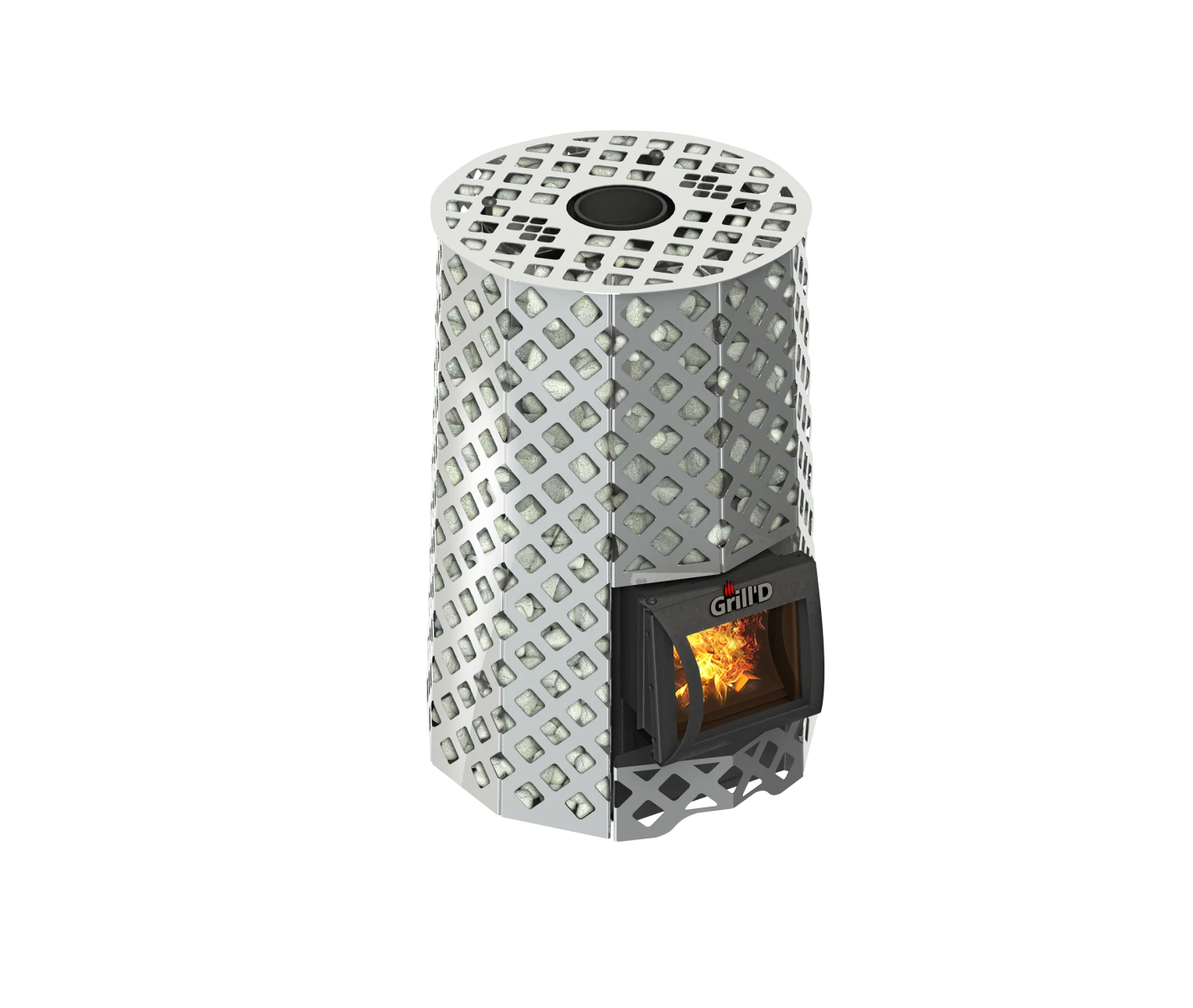 Дровяная печь для бани Grill’D Violet Steel Romb Short (Камень колотый 100 кг)