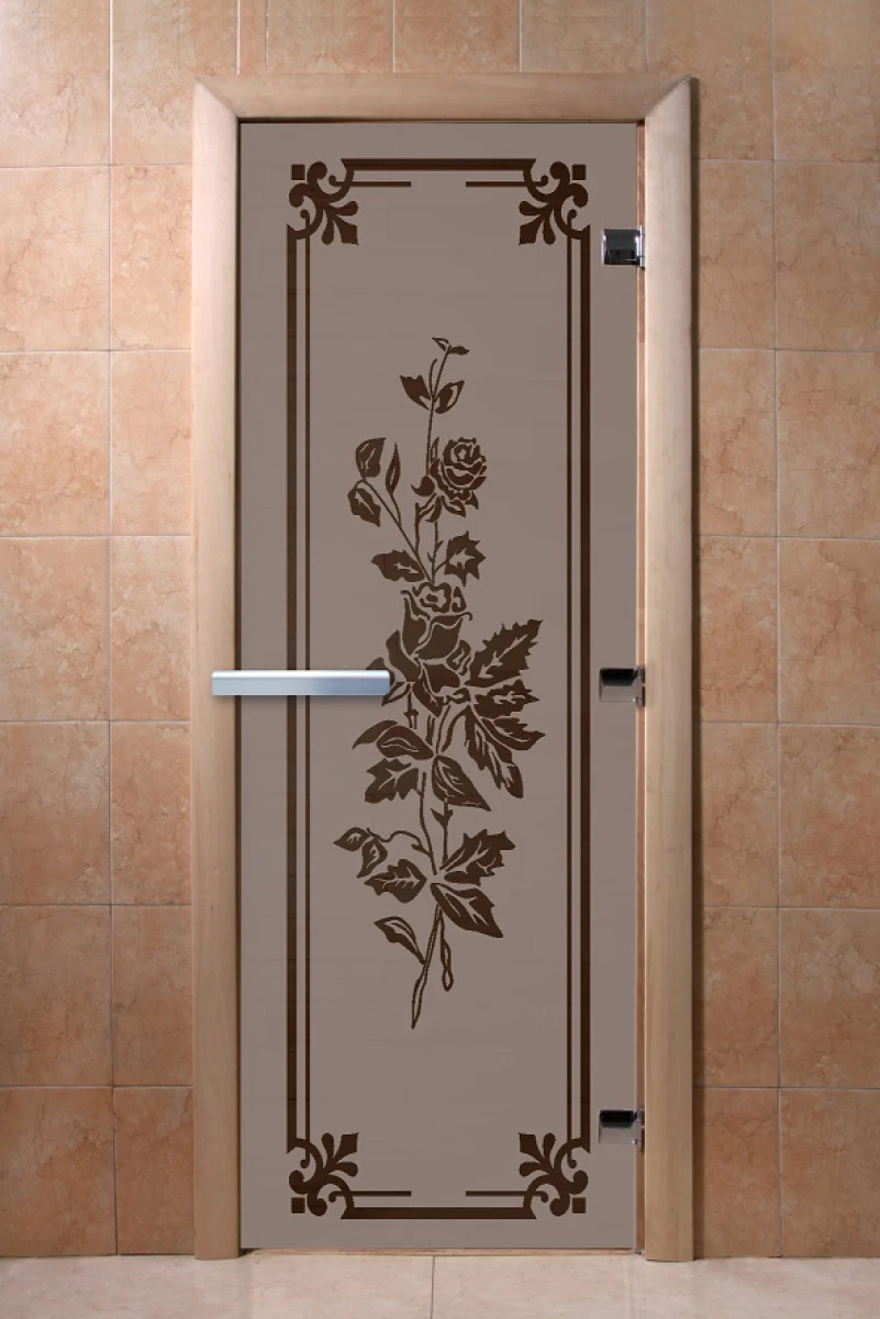 Дверь для бани DoorWood с рисунком Розы Графит матовый, 2000x600 мм