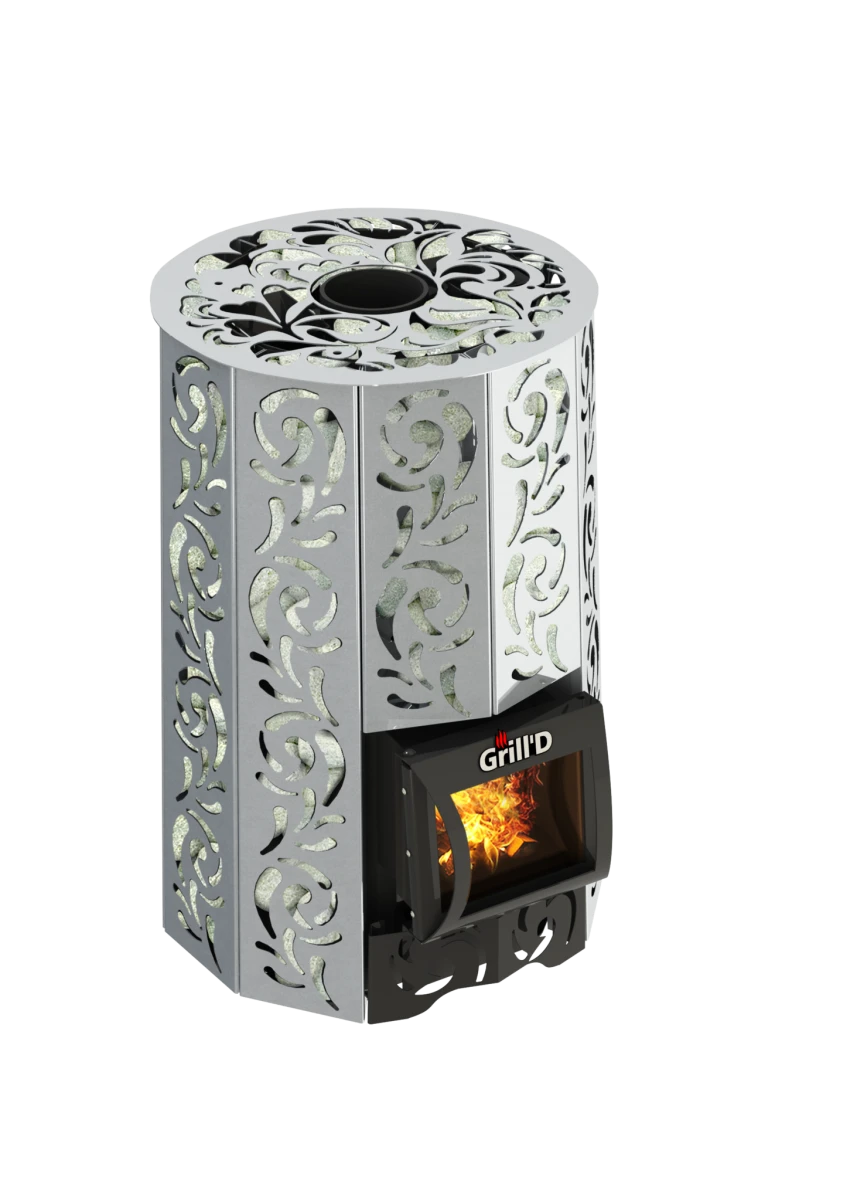 Дровяная банная печь Grill’D Violet Steel Short Pro (Камень колотый, 100 кг)