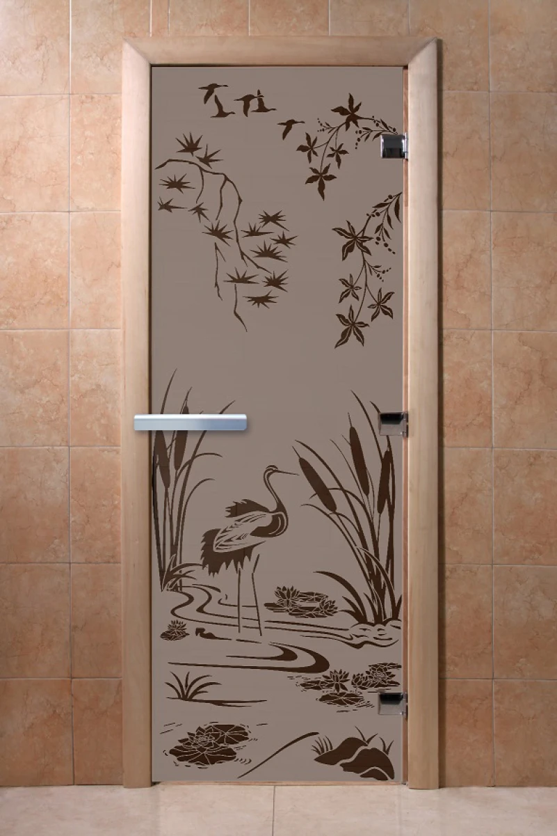 Дверь для бани DoorWood с рисунком Камышовый рай Графит матовый, 2000x700 мм