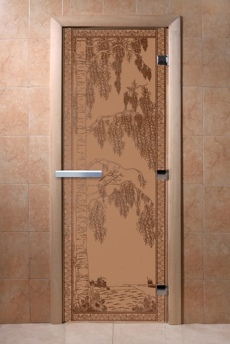 Дверь для бани DoorWood с рисунком Березка Бронза матовая, 2000x700 мм