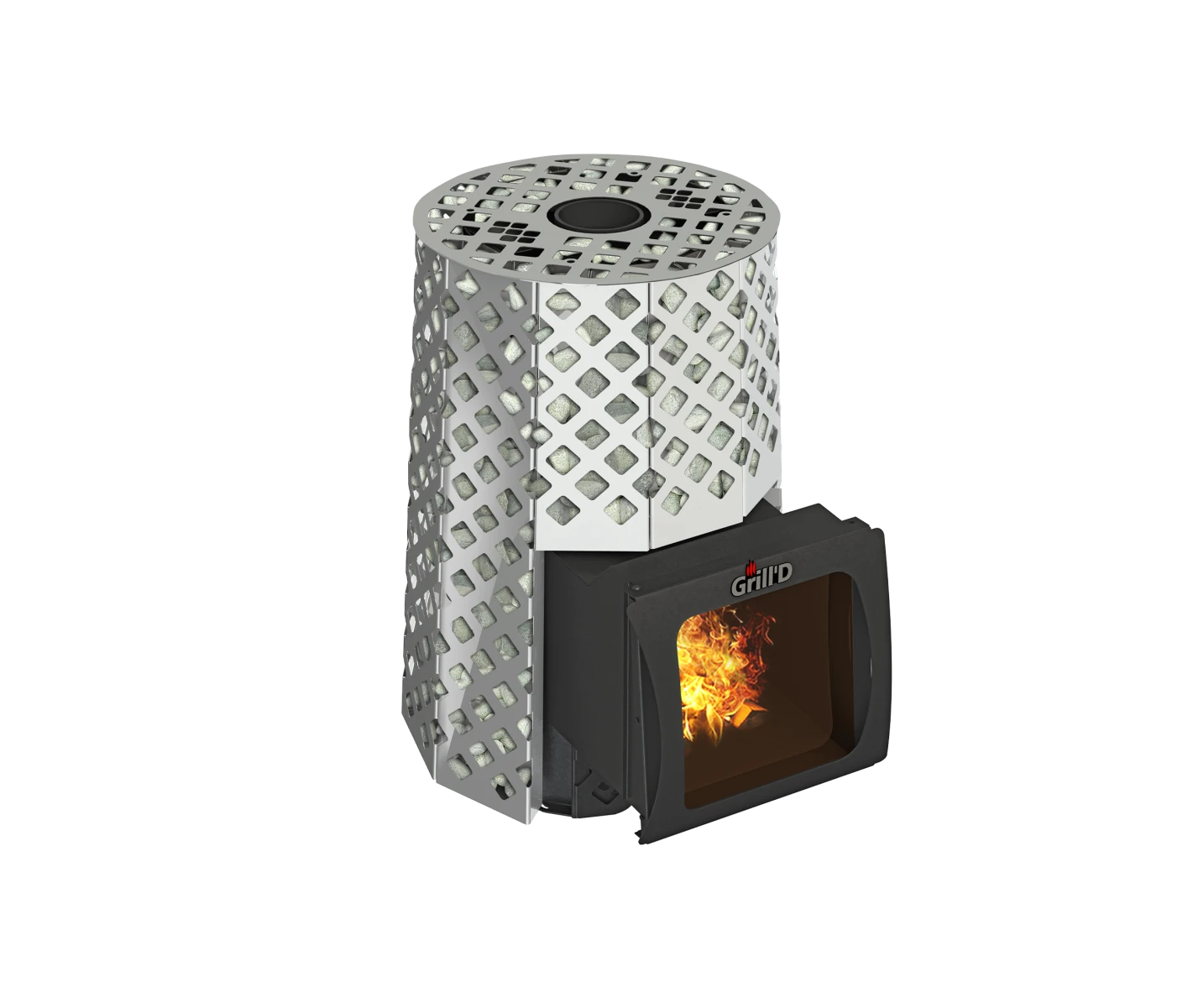 Дровяная печь для бани Grill’D Violet Steel Romb Short Window Max (Камень колотый 100 кг)